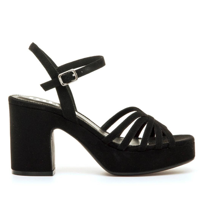 Sandalias tacón Mustang britt negras con tiras finas y plataforma delantera - Querol online