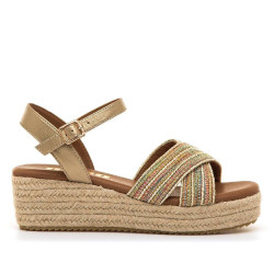 Sandalias cuña Mustang lita beige pala cruzada con tiras multicolor - Querol online