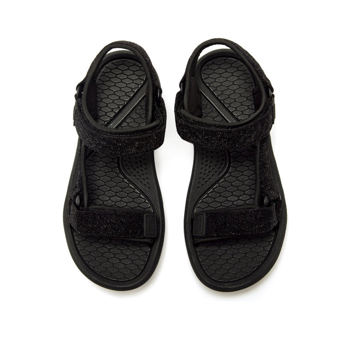 Sandalias planas Mustang solana negras con toque brillante estilo deportivo - Querol online