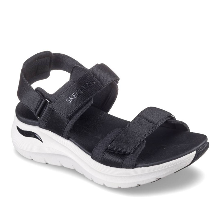 Sandalias cuña Skechers arch fit 2.0 negras con suela blanca - Querol online