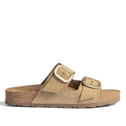 Sandalias planas Yokono jerba marrón claro con dos tiras y doble hebilla tipo bio