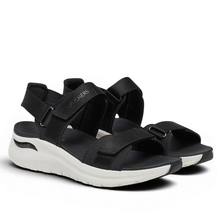 Sandalias cuña Skechers arch fit 2.0 negras con suela blanca - Querol online