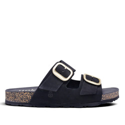 Sandalias planas Yokono jerba negras con dos tiras y doble hebilla tipo bio - Querol online