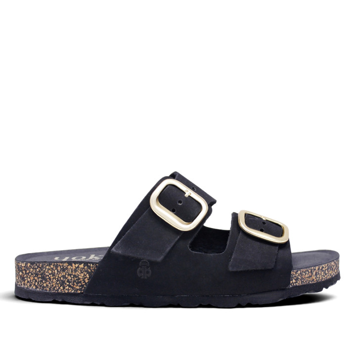 Sandalias planas Yokono jerba negras con dos tiras y doble hebilla tipo bio - Querol online