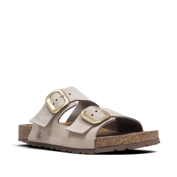 Sandalias planas Yokono jerba marrón claro con dos tiras y doble hebilla tipo bio - Querol online