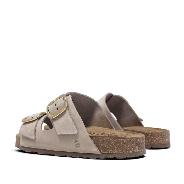 Sandalias planas Yokono jerba marrón claro con dos tiras y doble hebilla tipo bio - Querol online