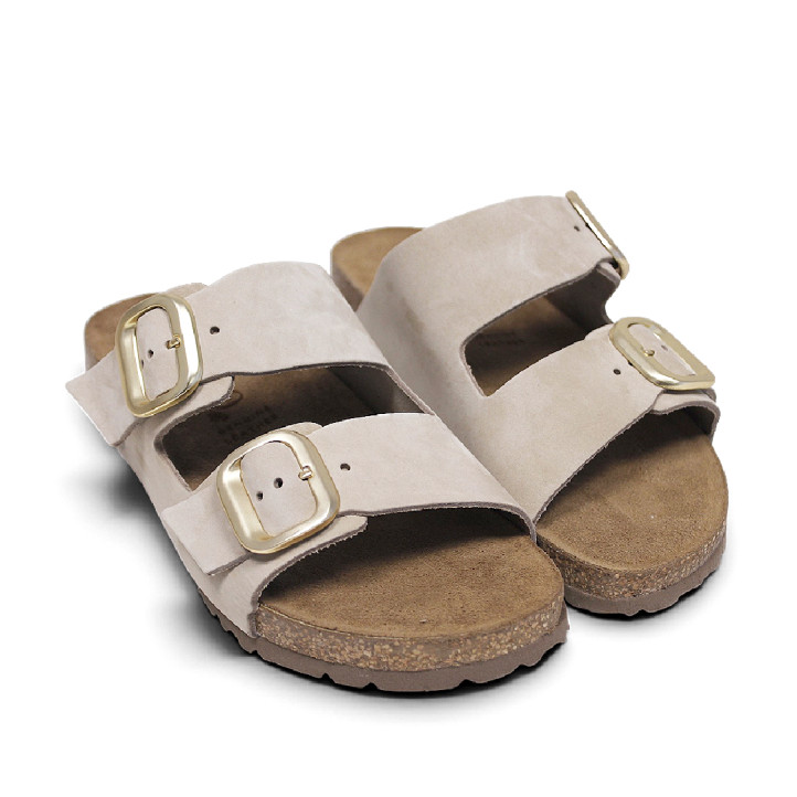 Sandalias planas Yokono jerba marrón claro con dos tiras y doble hebilla tipo bio - Querol online