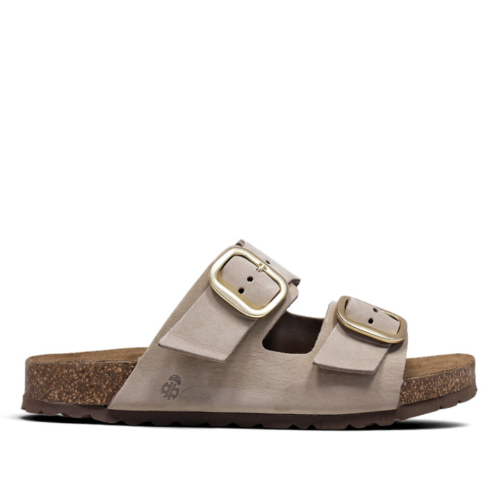 Sandalias planas Yokono jerba marrón claro con dos tiras y doble hebilla tipo bio - Querol online