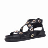Sandalias planas BB Up negras con tiras cruzadas y tachuelas redondas doradas