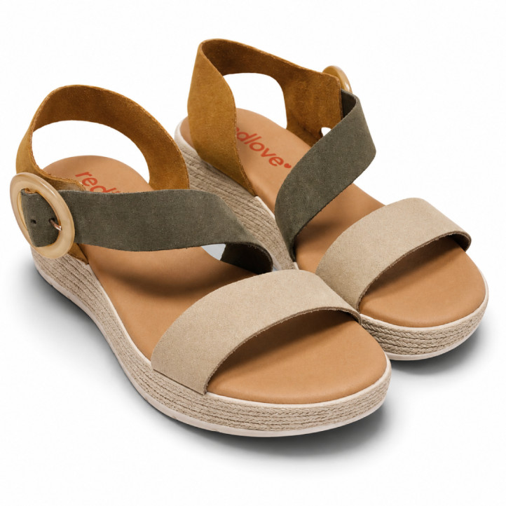 Sandalias cuña Redlove megumi en tonos tierra con hebilla redonda dorada - Querol online