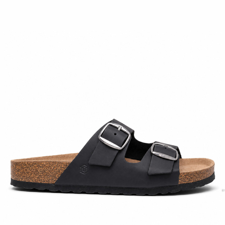 Sandalias planas Owel ibiza negras con doble hebilla tipo bio - Querol online