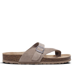 Sandalias planas Owel menorca beige con tira cruzada y hebilla tipo bio - Querol online