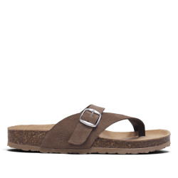 Sandalias planas Owel menorca taupe con tira cruzada y hebilla tipo bio - Querol online