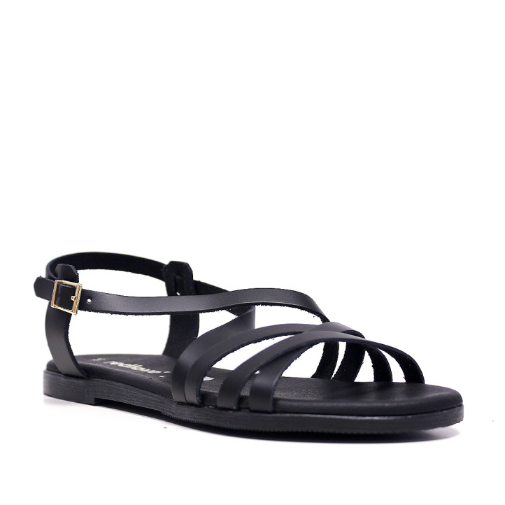 Sandàlies planes Redlove airi negres amb tires creuades i tancament al tormell - Querol online