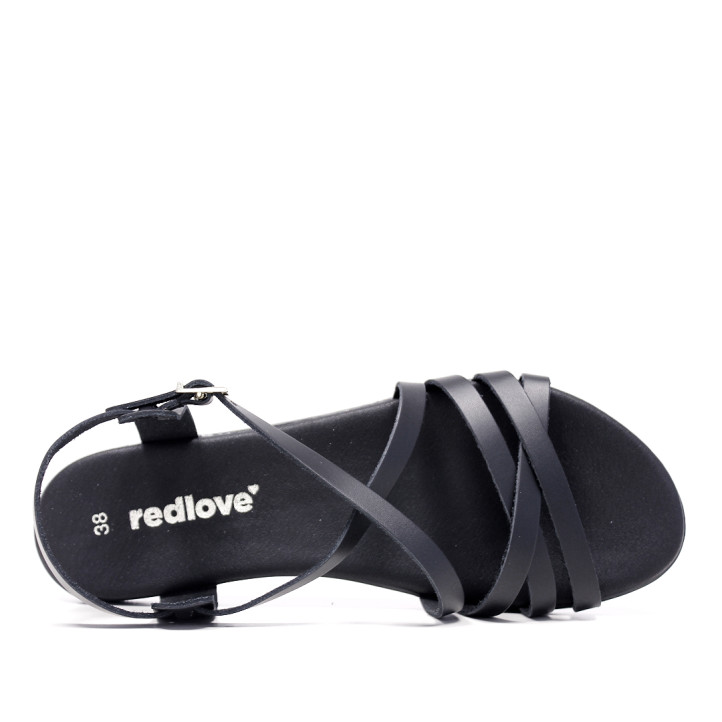 Sandàlies planes Redlove airi negres amb tires creuades i tancament al tormell - Querol online