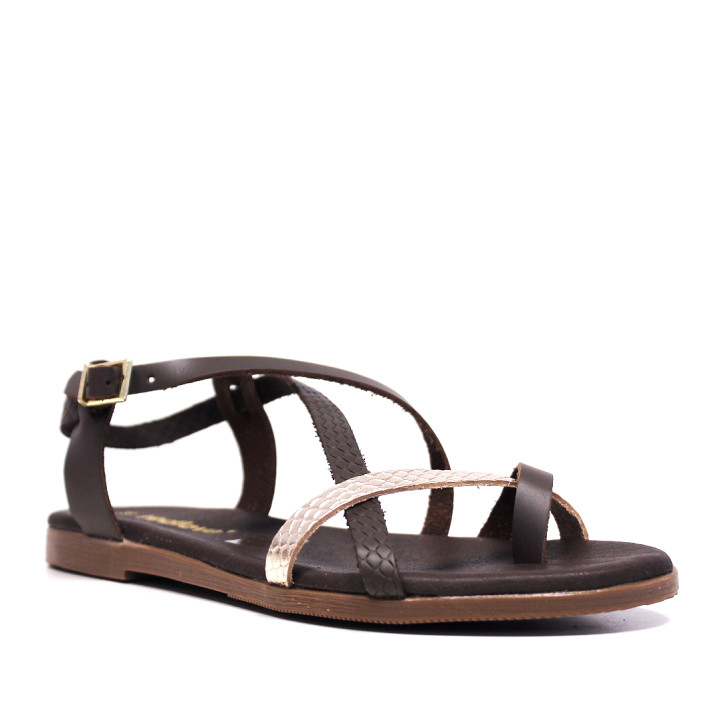 Sandalias planas Redlove koharu marrones con tira metalizada - Querol online