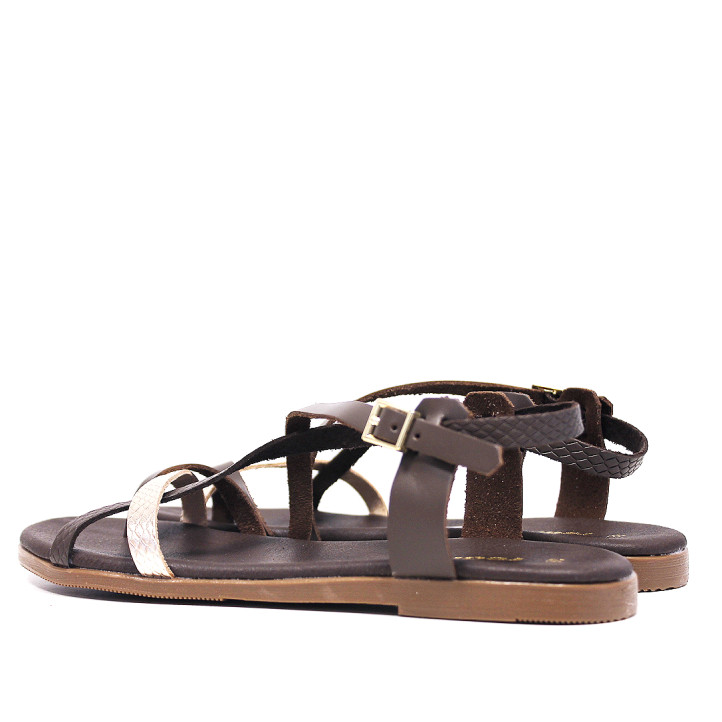 Sandalias planas Redlove koharu marrones con tira metalizada - Querol online