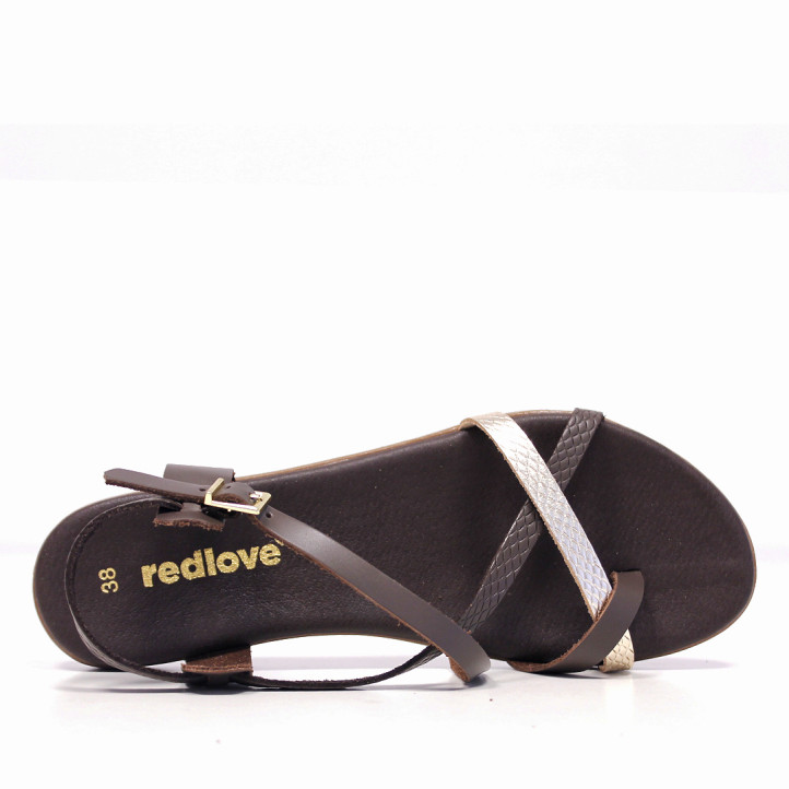 Sandalias planas Redlove koharu marrones con tira metalizada - Querol online