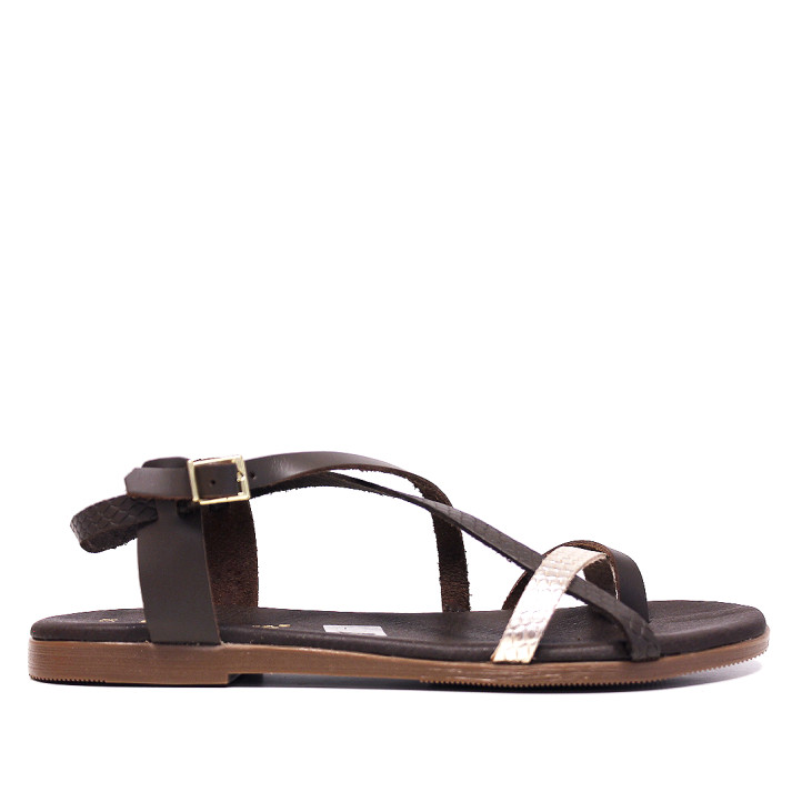 Sandalias planas Redlove koharu marrones con tira metalizada - Querol online