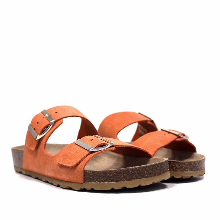 Sandalias planas Owel formentera coral con doble hebilla tipo bio - Querol online