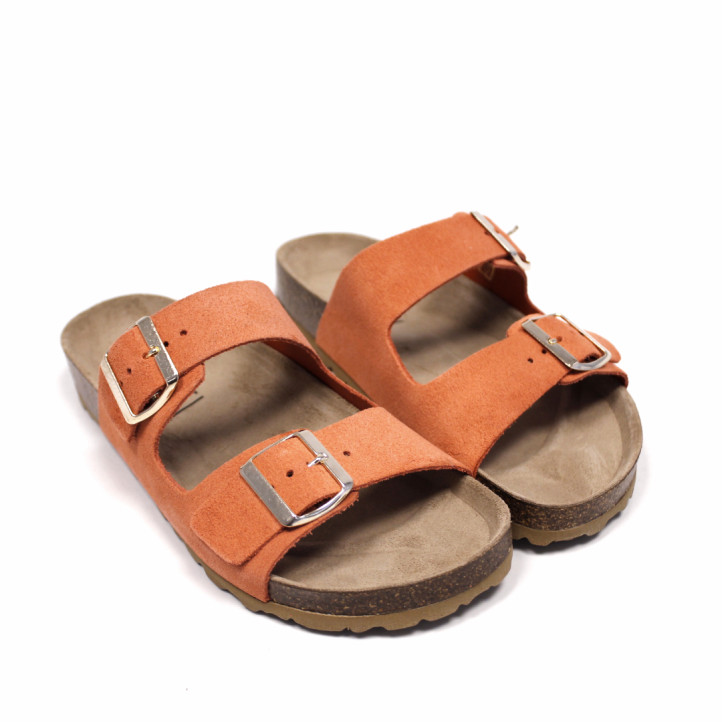 Sandalias planas Owel formentera coral con doble hebilla tipo bio - Querol online