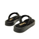 Sandalias planas Mustang maby negras esclava en v y tachuelas doradas - Querol online