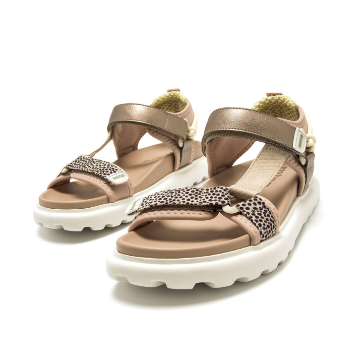 Sandalias planas Mustang sunny beige con detalles champange estilo outdoor - Querol online