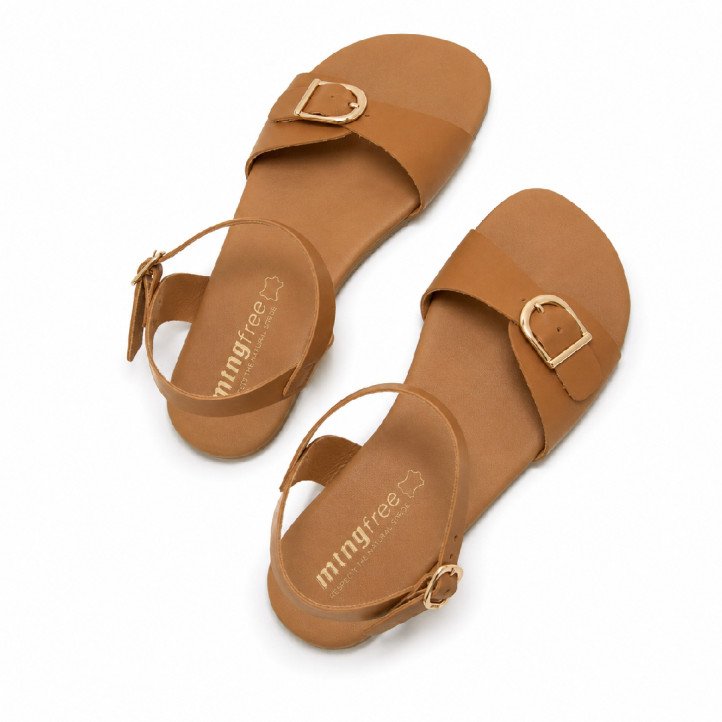 Sandalias planas Mustang free cleo cuero con hebilla metálica barefoot - Querol online