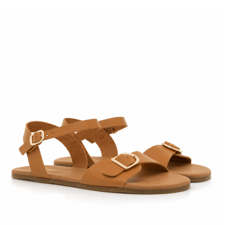 Sandalias planas Mustang free cleo cuero con hebilla metálica barefoot - Querol online