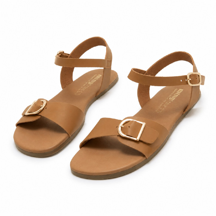 Sandalias planas Mustang free cleo cuero con hebilla metálica barefoot - Querol online