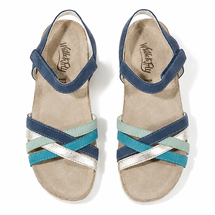 Sandalias cuña Walk & Fly adriatico en tonos azules con velcro - Querol online