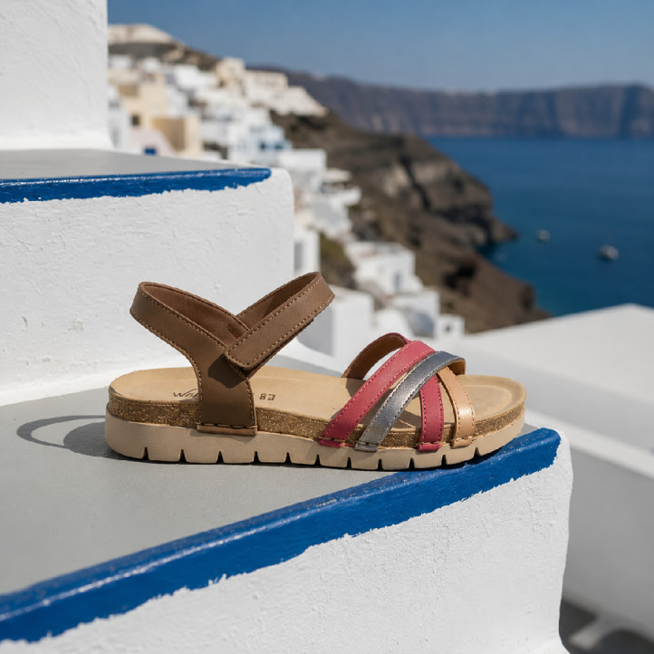 Sandalias cuña Walk & Fly adriatico en tonos rojos con velcro - Querol online