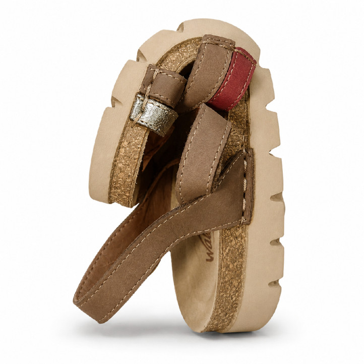 Sandalias cuña Walk & Fly adriatico en tonos rojos con velcro - Querol online