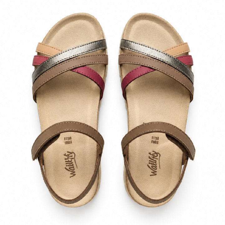 Sandalias cuña Walk & Fly adriatico en tonos rojos con velcro - Querol online