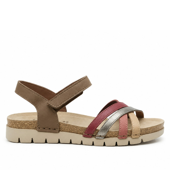Sandalias cuña Walk & Fly adriatico en tonos rojos con velcro - Querol online