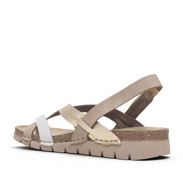 Sandalias planas Walk & Fly jerba beige con detalles platino - Querol online