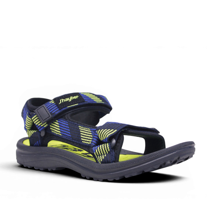 sandalias Jhayber sierra azules con detalles verde neón y doble cierre con velcro - Querol online