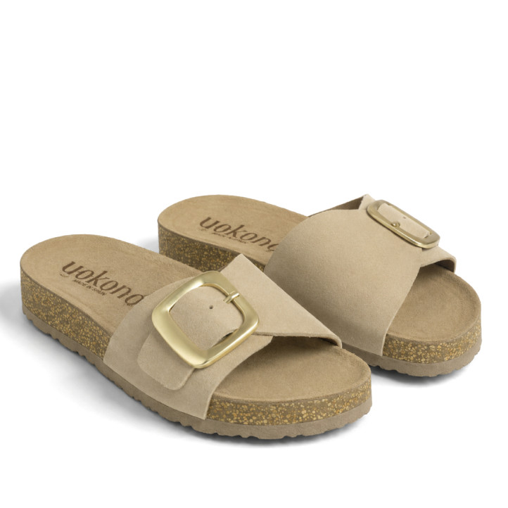 Sandalias planas Yokono jerba hielo de pala con hebilla dorada tipo bio - Querol online