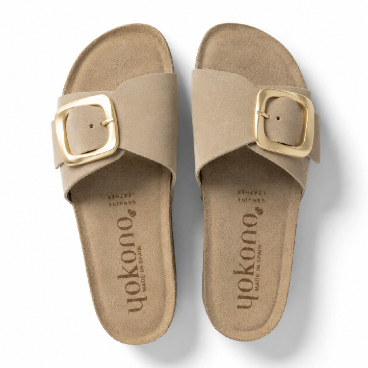 Sandalias planas Yokono jerba hielo de pala con hebilla dorada tipo bio - Querol online