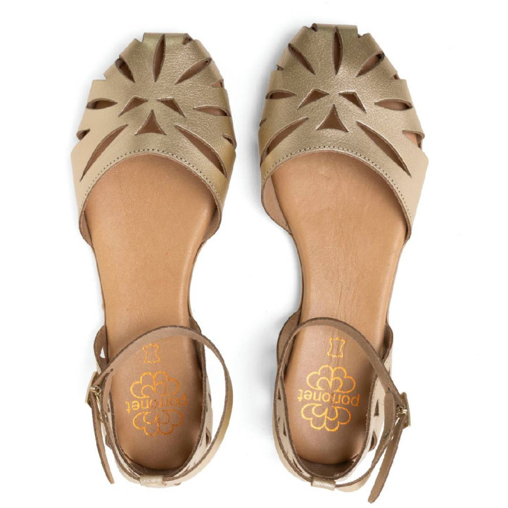 SANDALIA PLANA PIEL ALICE ORO PORRONET - Querol online