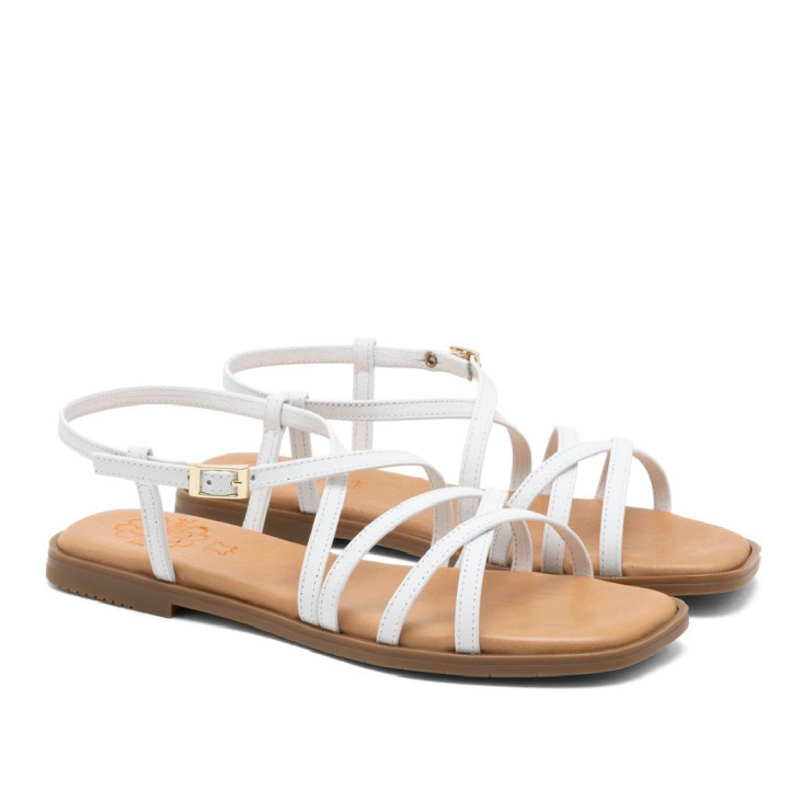 SANDALIA PLANA DE PIEL BONNIE BLANCO PORRONET - Querol online