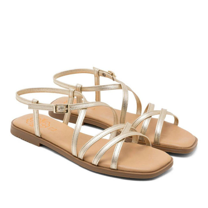 SANDALIA PLANA DE PIEL BONNIE ORO PORRONET - Querol online