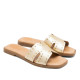 SANDALIA PLANA DE PIEL CON TACHUELAS BECCA ORO PORRONET - Querol online