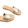 SANDALIA PLANA DE PIEL CON TACHUELAS BECCA ORO PORRONET