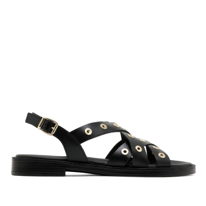 SANDALIA PLANA DE PIEL TACHUELAS CHLOE NEGRO PORRONET - Querol online