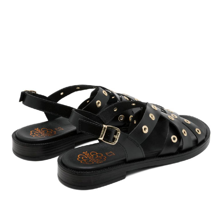 SANDALIA PLANA DE PIEL TACHUELAS CHLOE NEGRO PORRONET - Querol online