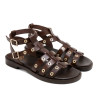 SANDALIA PLANA DE PIEL TACHUELAS CHLOE MOKA PORRONET