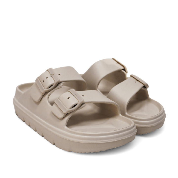 Chanclas Nicoboco sesil beige con doble hebilla - Querol online