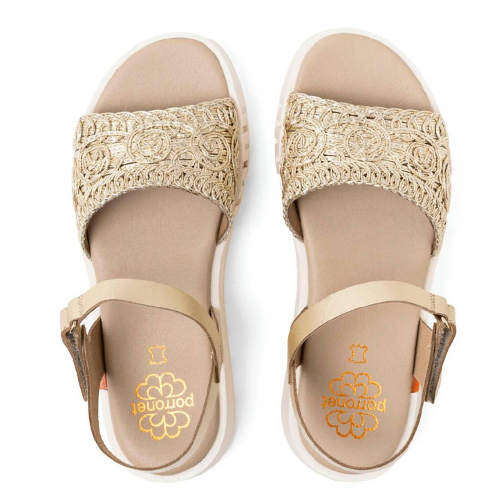 SANDALIA CUÑA DE PIEL DIANA ORO PORRONET - Querol online