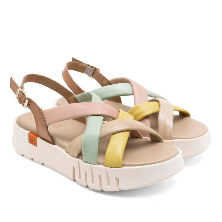 SANDALIA DE CUÑA DE PIEL DANIELA TAUPE COLORES PORRONET - Querol online